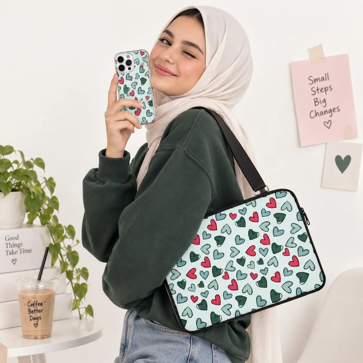 "Doodle Hearts" cute colorful hearts pattern clear phone case and matching laptop sleeve set by SLEEVER Egypt