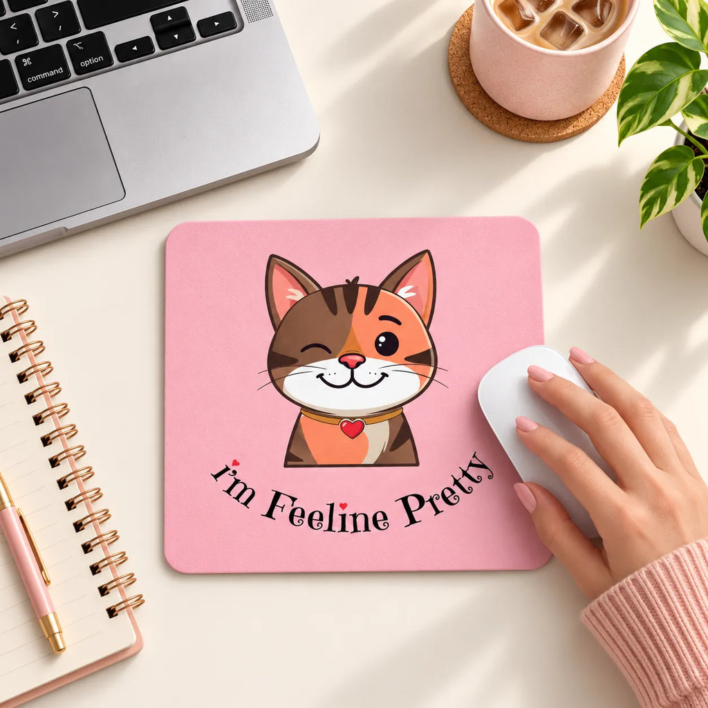 SLEEVER I'm feeline pretty cute winking cat pink desk mousepad 17.5 x 21.5 cm with anti-slip rubber base