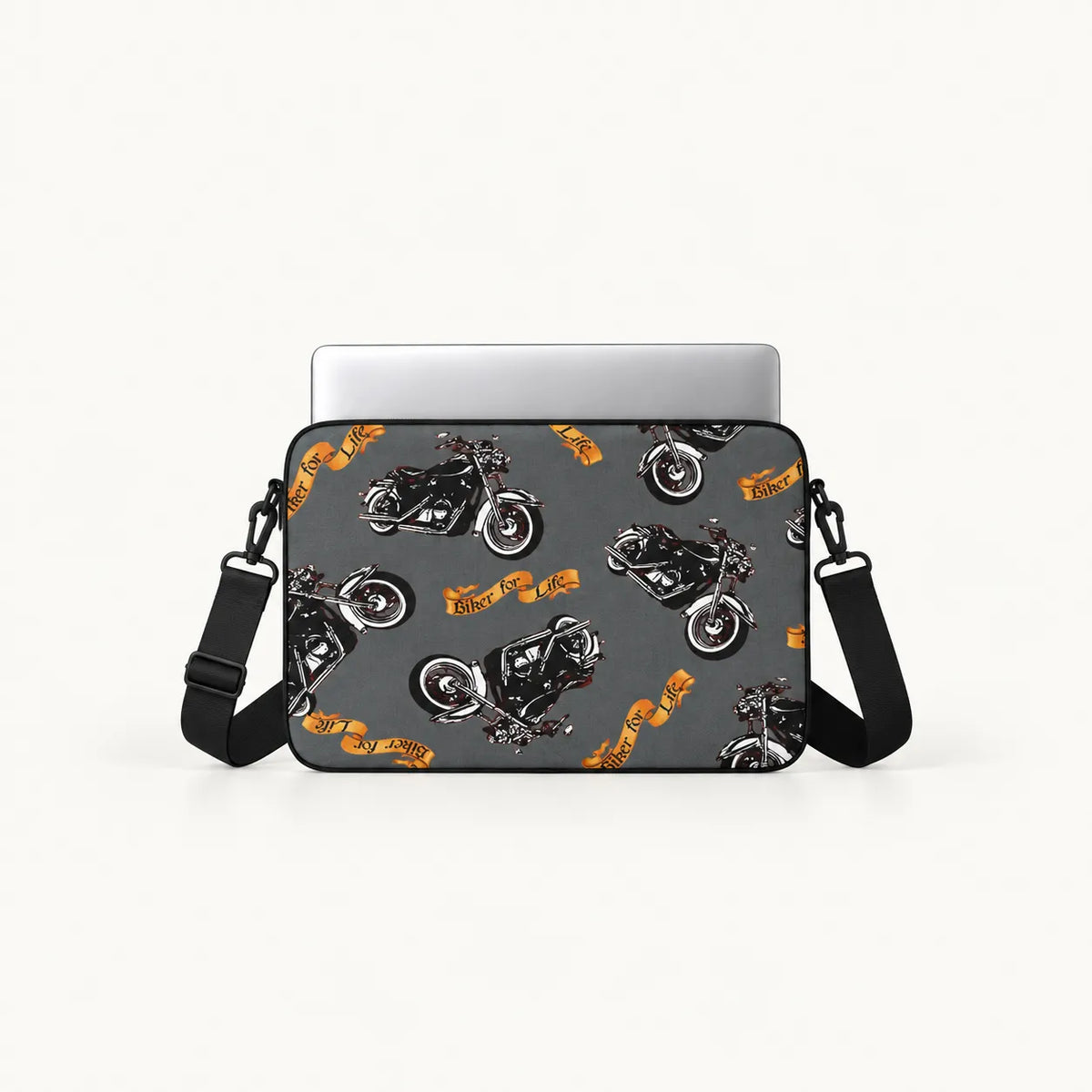 "Biker for Life" vintage motorcycle design clear phone case and matching padded laptop sleeve set by SLEEVER Egypt