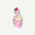 Cute Korean finger heart hand gesture sticker with pink heart and sleeve by SLEEVER