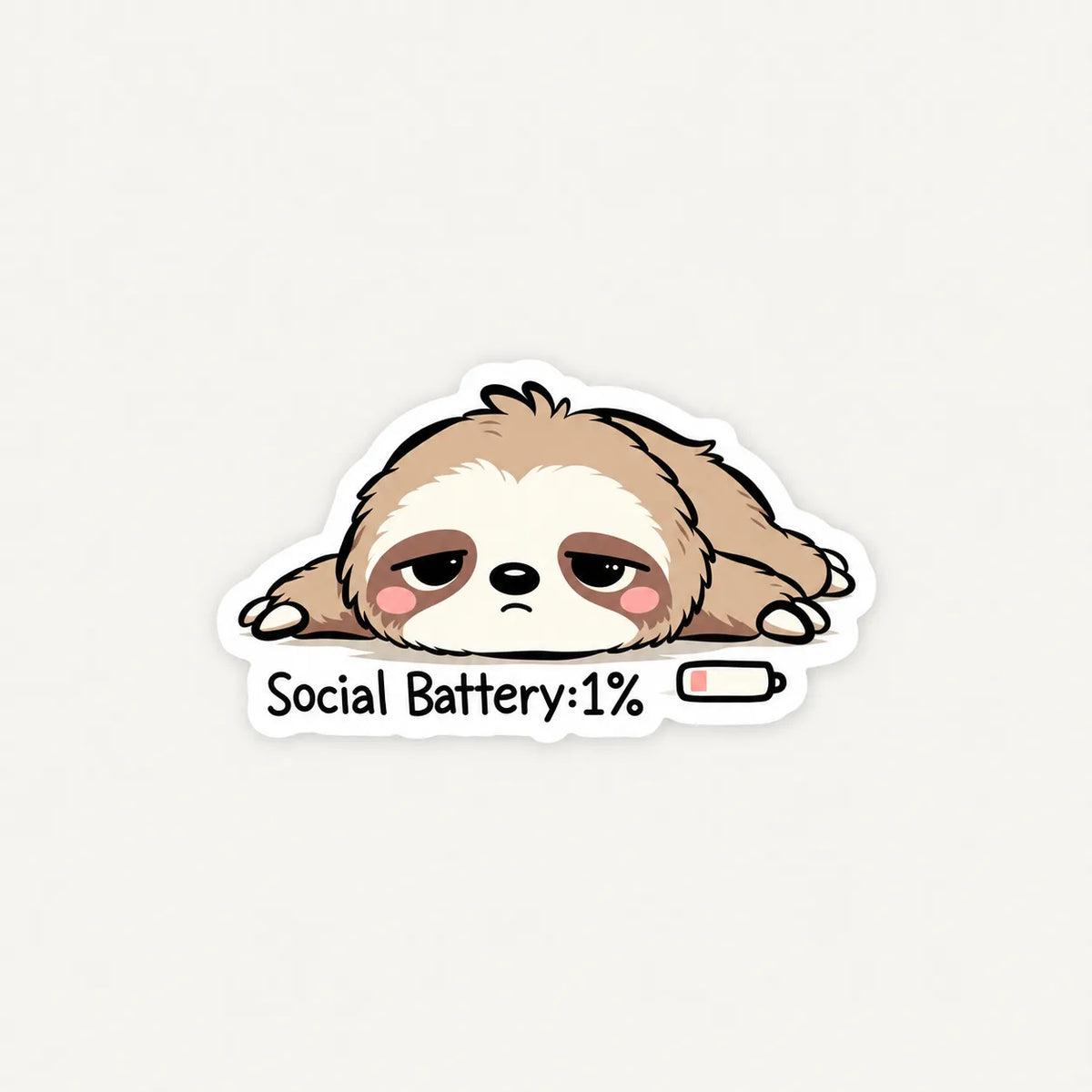Tired cute sloth lying down with Social Battery 1% text sticker by SLEEVER