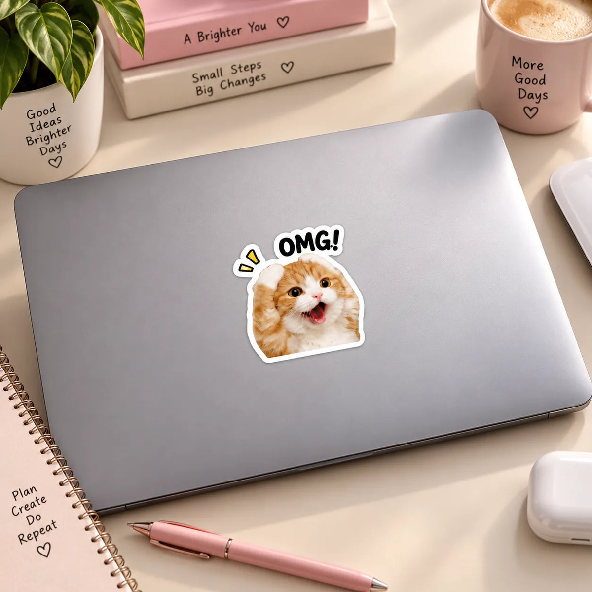 Shocked cute orange cat with paws on head saying OMG sticker by SLEEVER   