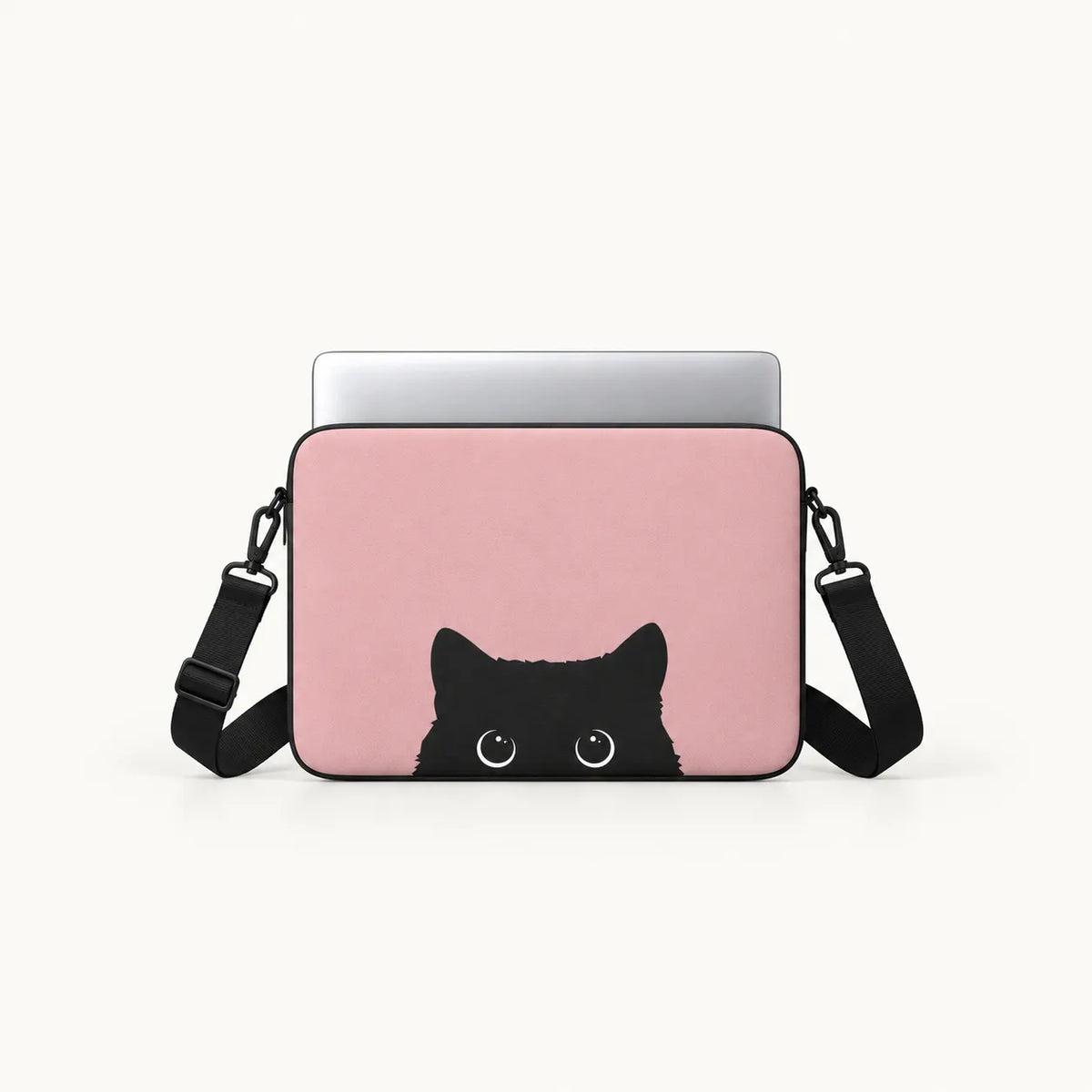 "Peeking Black Cat" cute minimalist black cat on pink background clear phone case and matching laptop sleeve set by SLEEVER Egypt   