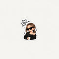 Cool chic anime girl with sunglasses holding coffee cup with Am I Cool yet?! speech bubble sticker by SLEEVER