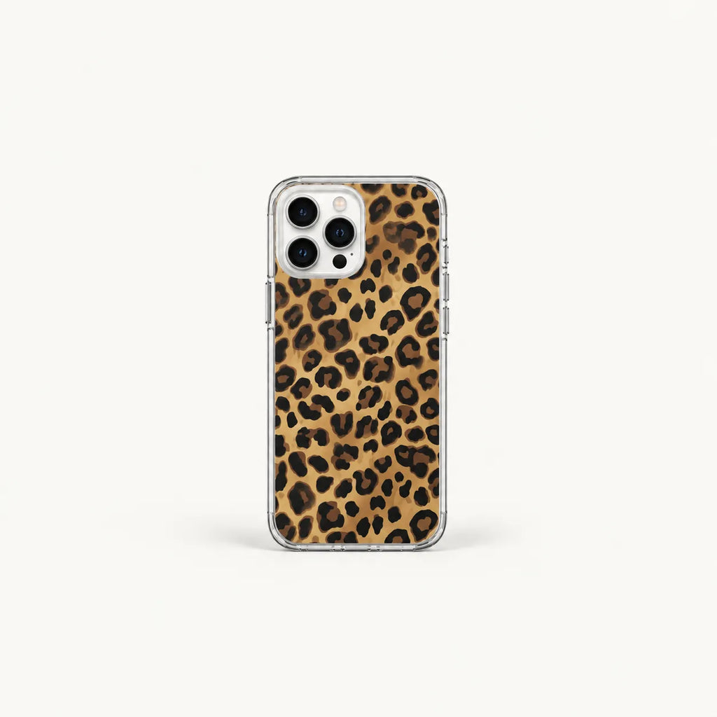 SLEEVER clear TPU phone case with leopard print UV back print and magnetic charging compatibility   
