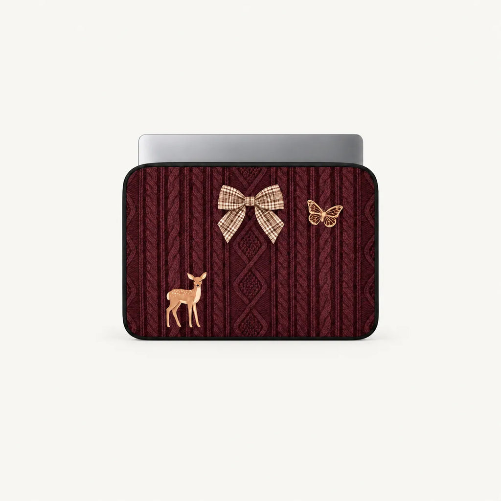 SLEEVER brown padded laptop sleeve with bow, butterfly, and deer design for 12–17 inch laptops

