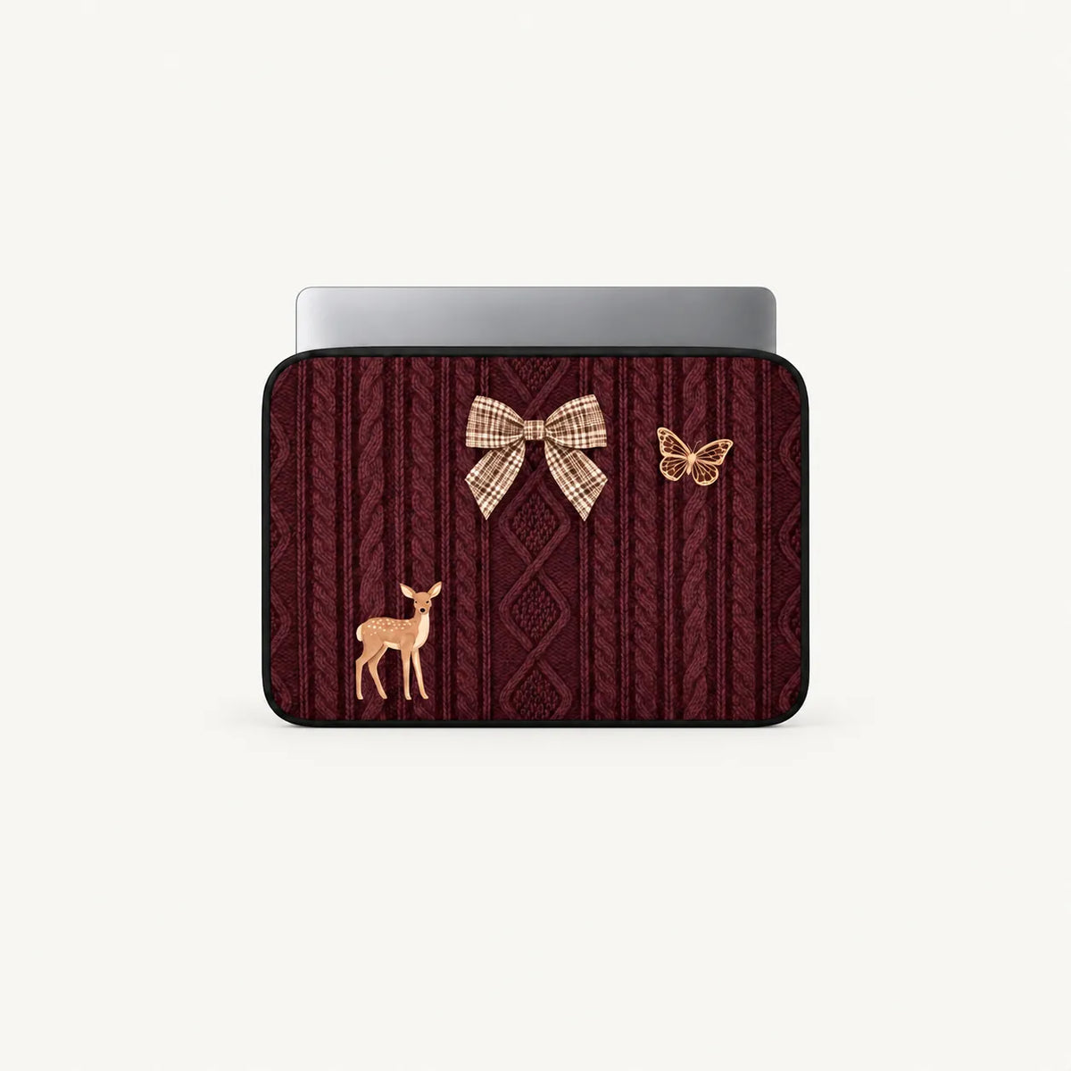 SLEEVER brown padded laptop sleeve with bow, butterfly, and deer design for 12–17 inch laptops
