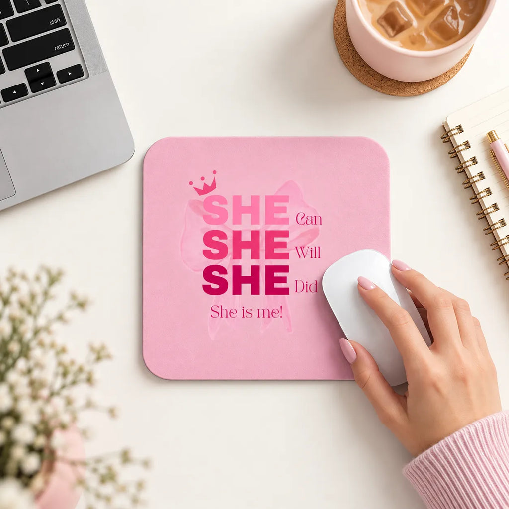 SLEEVER she can she will she did she is me pink ribbon desk mousepad 17.5 x 21.5 cm non-slip base