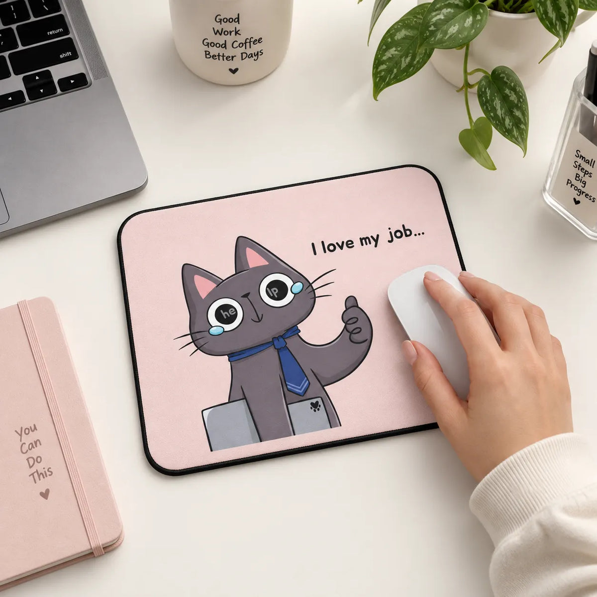 SLEEVER I love my job cat mousepad 17.5 x 21.5 cm with anti-slip rubber base