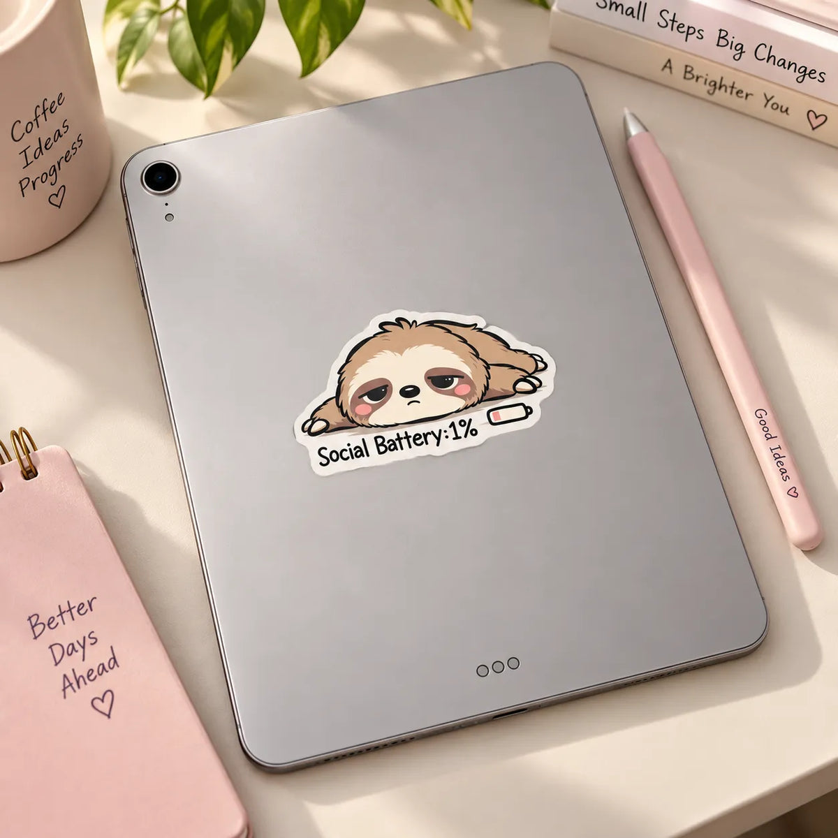 Tired cute sloth lying down with Social Battery 1% text sticker by SLEEVER
