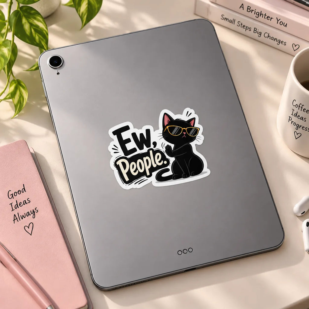 Cool sassy black cat wearing sunglasses with Ew, People text sticker by SLEEVER