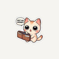 A die-cut sticker featuring a cute cartoon cat holding an open brown wallet, with a speech bubble that says 'SEE? NO MONEY'. The sticker is shown on a plain light background.