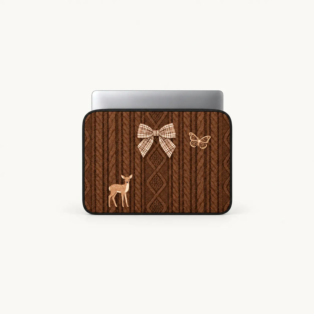 SLEEVER brown padded laptop sleeve with bow, butterfly, and deer design for 12–17 inch laptops
