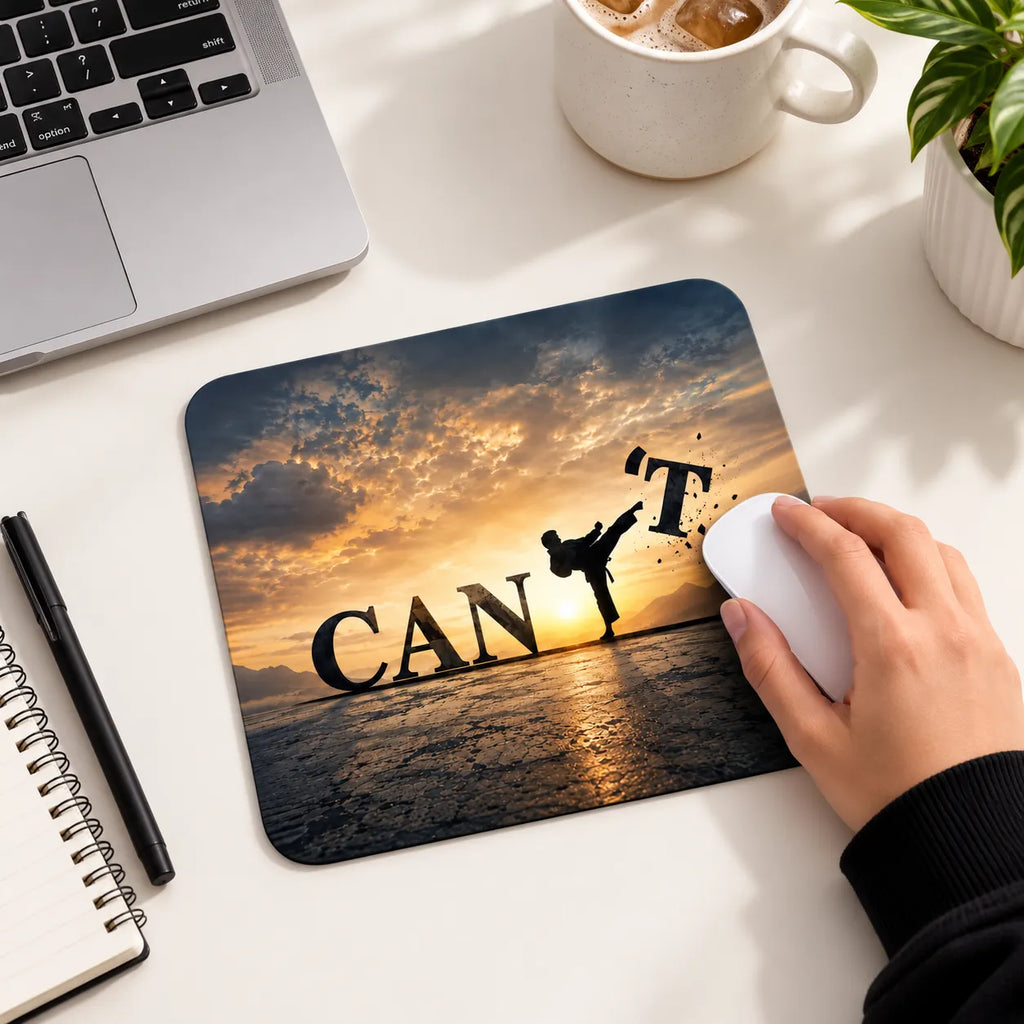 SLEEVER martial artist breaking the T from CAN'T motivational desk mousepad 17.5 x 21.5 cm non-slip base