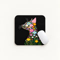 SLEEVER floral cat silhouette colorful flowers black desk mousepad 17.5 x 21.5 cm non-slip base