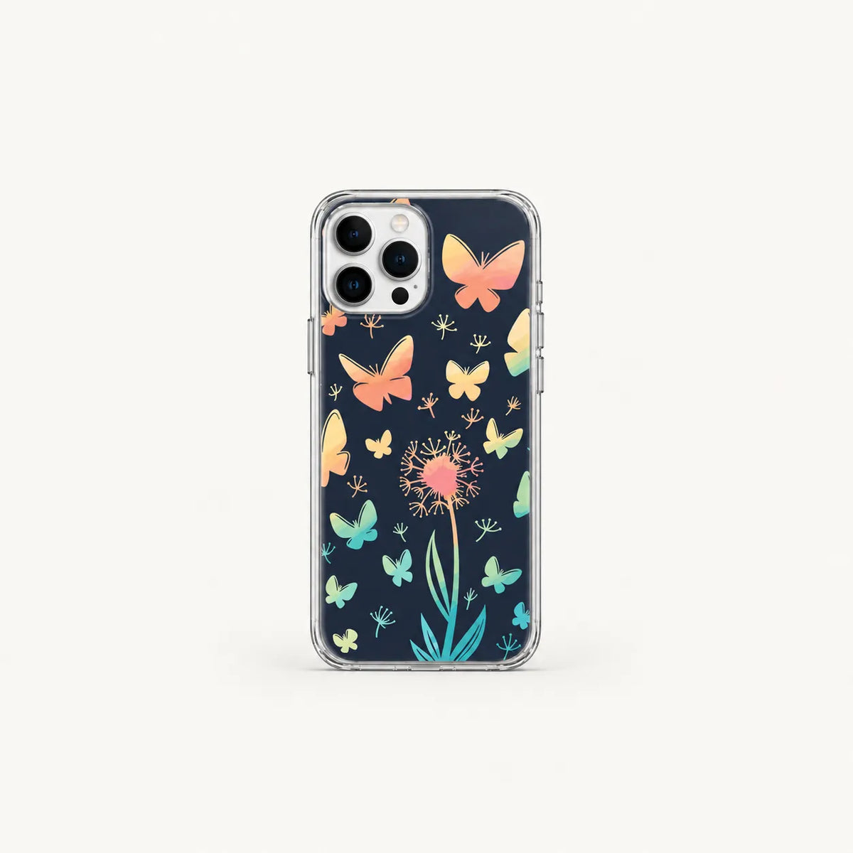 SLEEVER clear TPU phone case with colorful gradient butterflies and dandelion UV back print with magnetic charging compatibility   