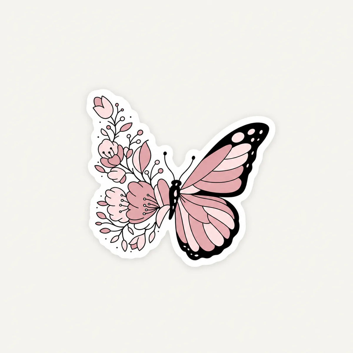 Aesthetic pink butterfly with floral half wing sticker by SLEEVER