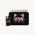 "Pink Love Cat" cute black cat face with glittery pink love text clear phone case and matching laptop sleeve set by SLEEVER Egypt   