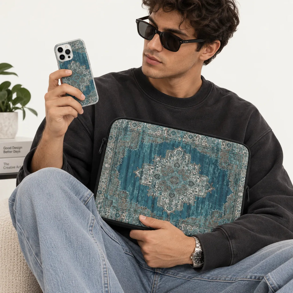 "Boho Carpet" traditional vintage pattern clear phone case and matching laptop sleeve set by SLEEVER Egypt   