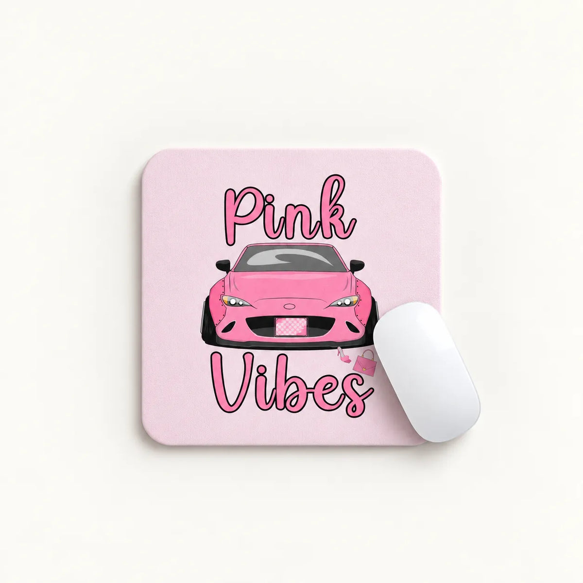 SLEEVER pink vibes sports car heels bag pink background desk mousepad 17.5 x 21.5 cm non-slip base