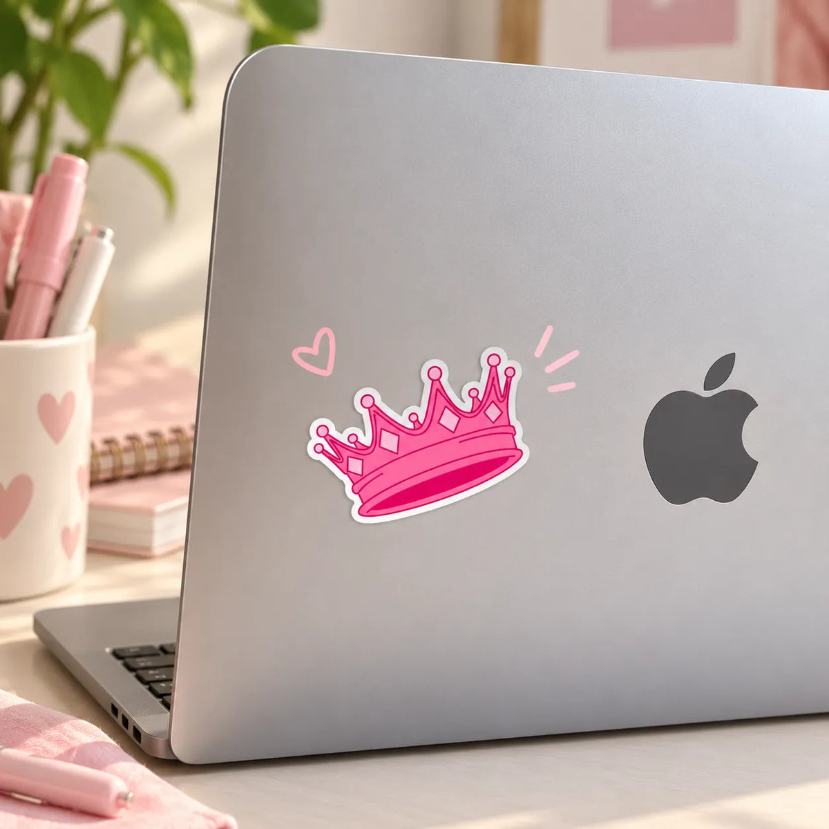 Vibrant pink tiara princess crown sticker with diamond details by SLEEVER   