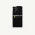 Custom SLEEVER black iPhone case with clear protective edges, lime green logo, and personalized design – premium smartphone case product photography.