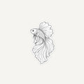 A die-cut vinyl sticker featuring a black and white line art illustration of a betta fish, centered on a light off-white background.