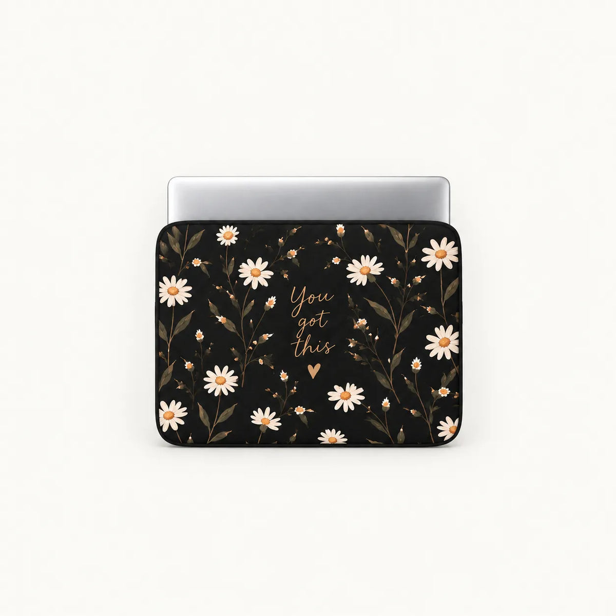 White daisy flowers floral pattern with gold You got this typography on a black padded laptop sleeve by SLEEVER