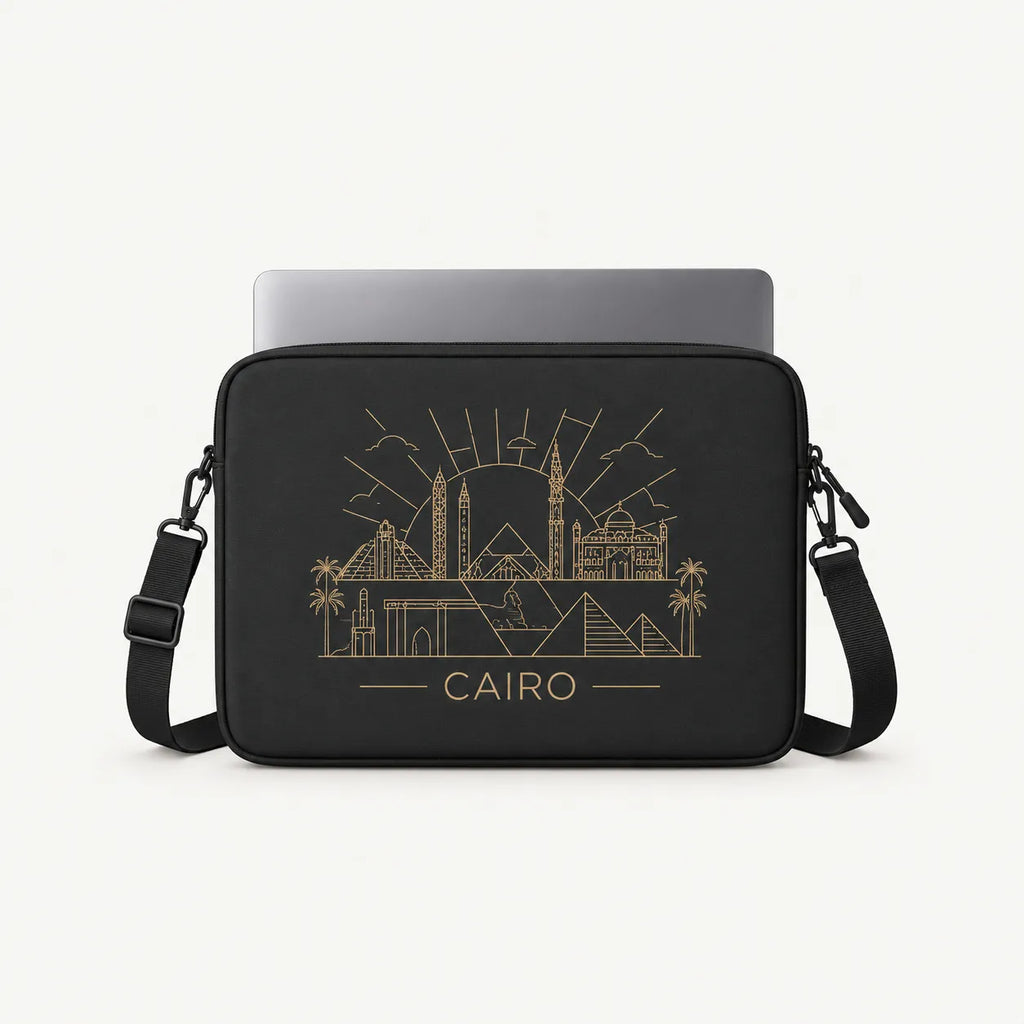 SLEEVER Cairo Heritage padded laptop sleeve for 12–17 inch laptops with Egyptian landmark design
