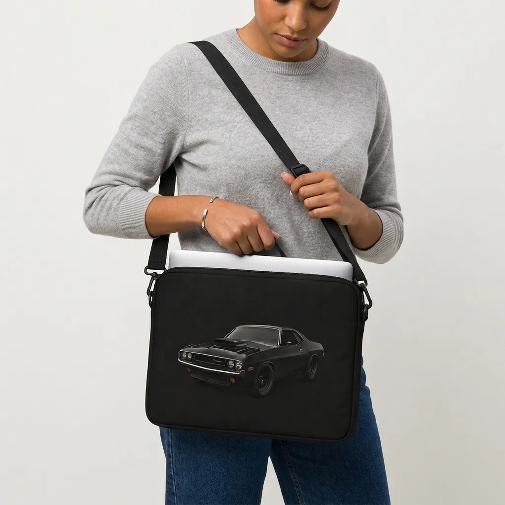 Vintage black classic muscle car artwork print on black padded laptop sleeve by SLEEVER