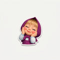 SLEEVER 7cm glossy kiss-cut vinyl sticker of Masha in a purple hood with a 2mm white outline on a minimalist laptop and background