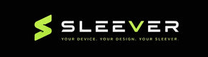 The logo for SLEEVER, featuring a stylized lime green 'S' on the left, followed by the brand name 'SLEEVER' in white and green, and the tagline 'YOUR DEVICE. YOUR DESIGN.