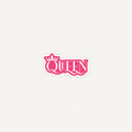 A pink die-cut sticker featuring the word 'QUEEN' in stylized lettering with a small crown above the Q, shown on a plain light background.
