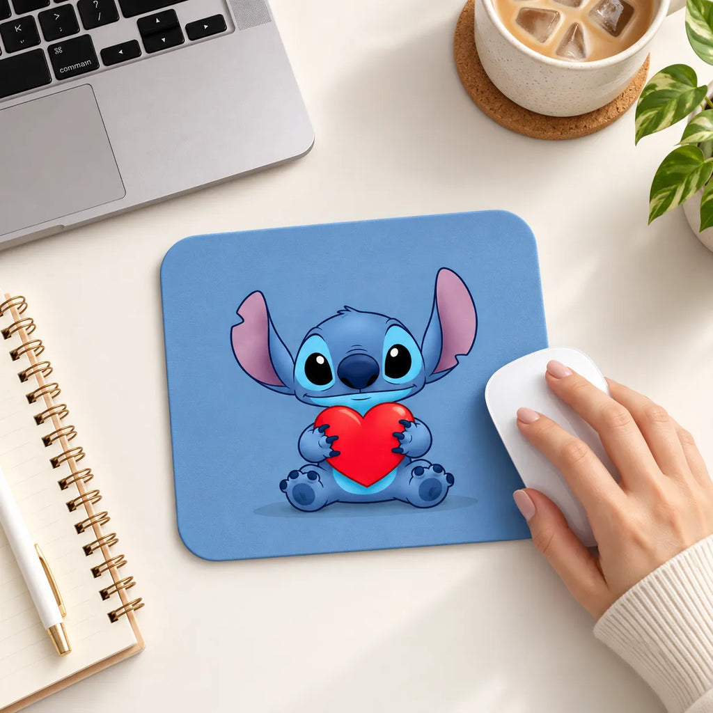 SLEEVER cute Stitch holding red heart desk mousepad 17.5 x 21.5 cm with anti-slip rubber base
