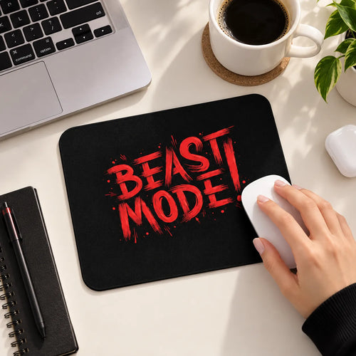 SLEEVER beast mode red typography black gaming desk mousepad 17.5 x 21.5 cm non-slip base