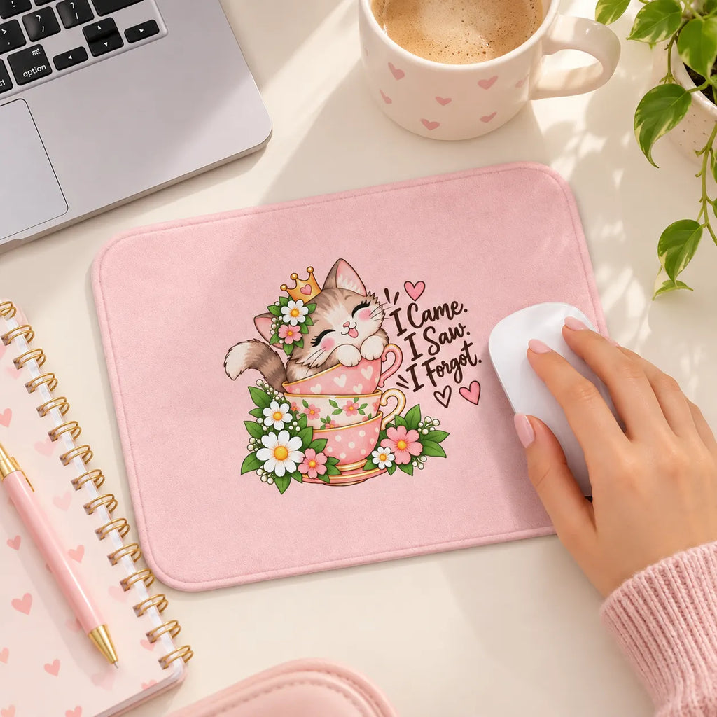 SLEEVER cute cat in teacup I came I saw I forgot pink desk mousepad 17.5 x 21.5 cm non-slip base