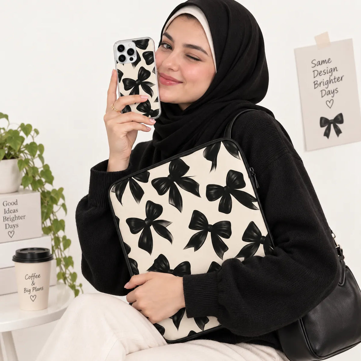 "Black Ribbons" elegant bow knot pattern clear phone case and matching laptop sleeve set by SLEEVER Egypt