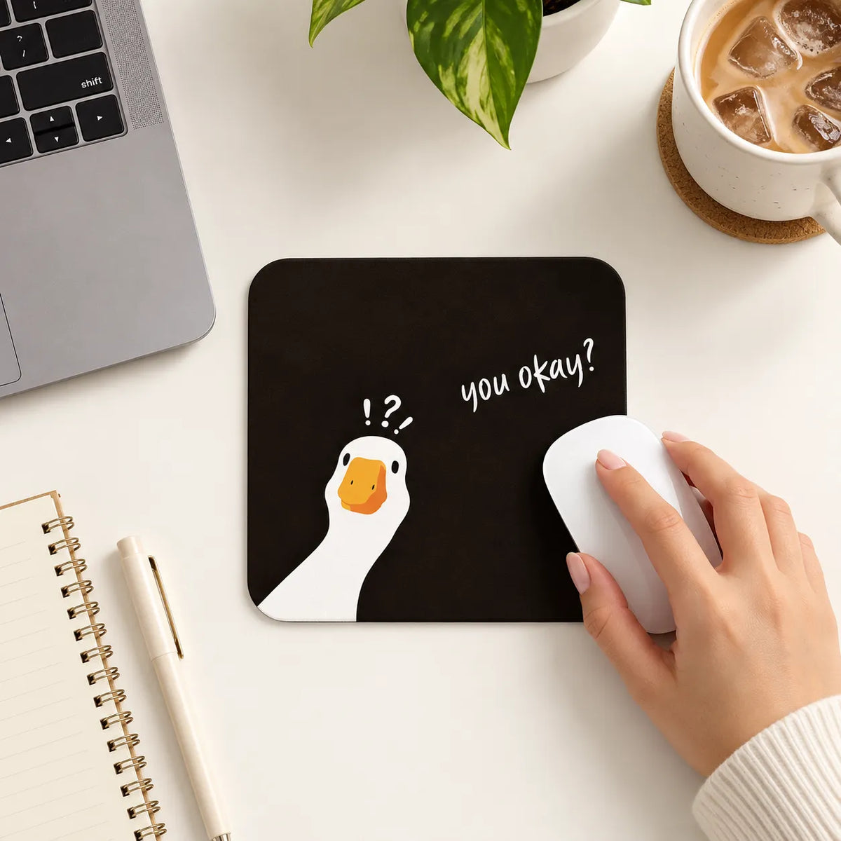 SLEEVER funny peeking goose you okay black desk mousepad 17.5 x 21.5 cm non-slip base
