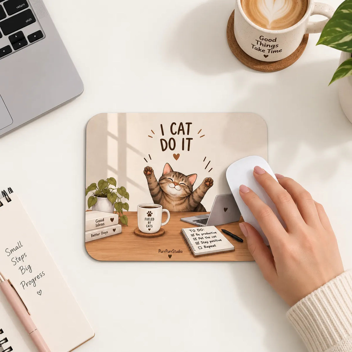 SLEEVER I cat do it cute cat desk mousepad 17.5 x 21.5 cm with anti-slip base