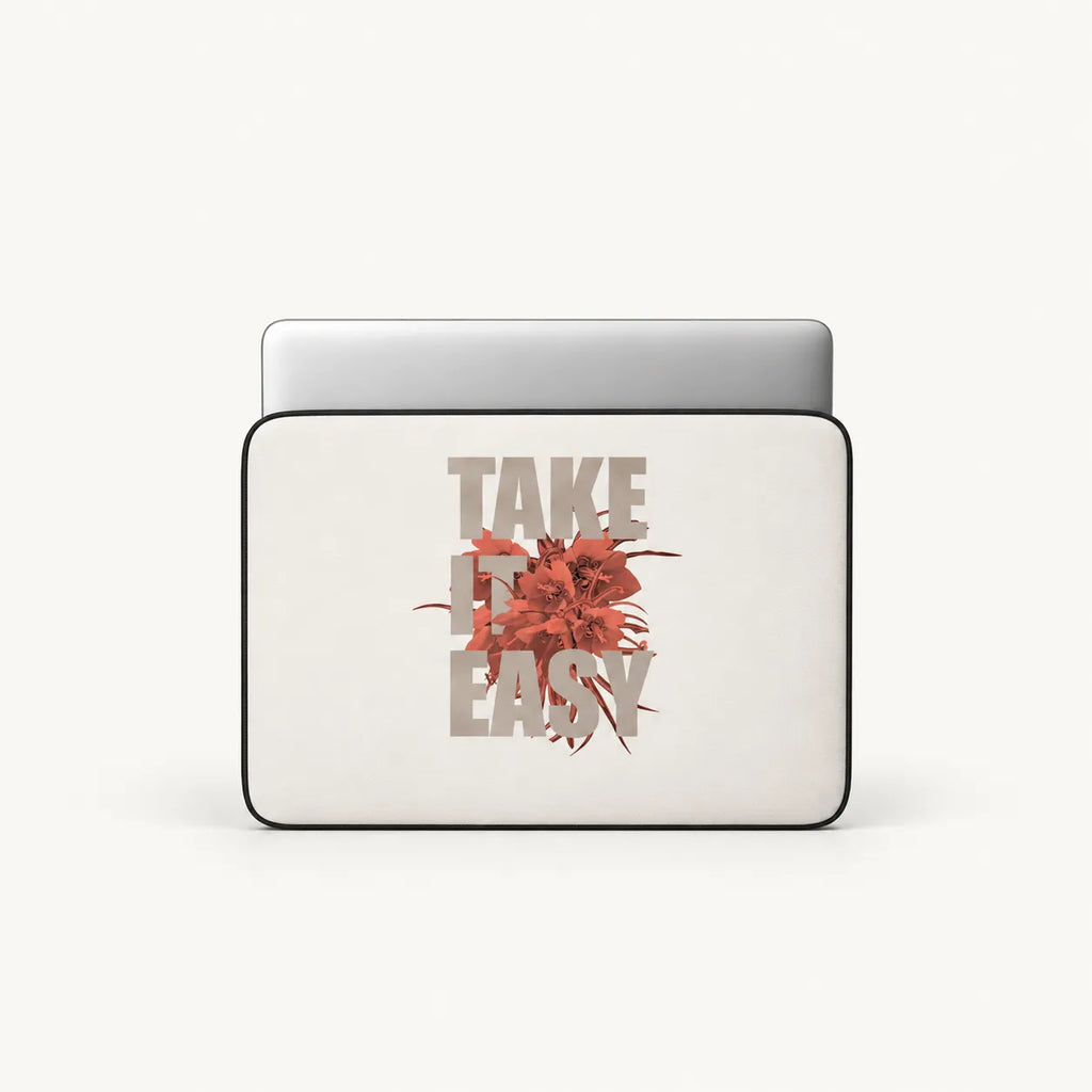Take It Easy quote with red floral print beige padded laptop sleeve in sizes 12 to 17 inch by SLEEVER