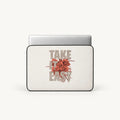 Take It Easy quote with red floral print beige padded laptop sleeve in sizes 12 to 17 inch by SLEEVER