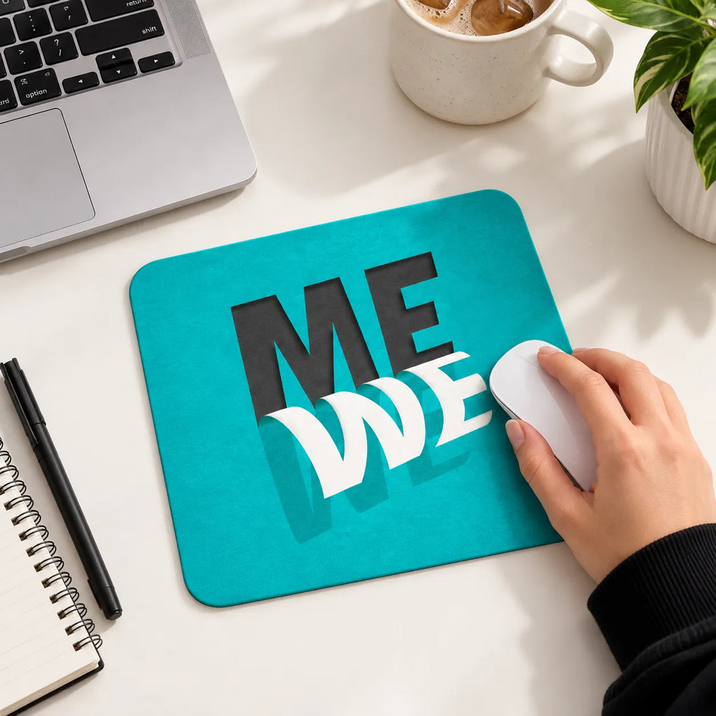 SLEEVER ME WE paper peeling typography teal desk mousepad 17.5 x 21.5 cm with anti-slip rubber base