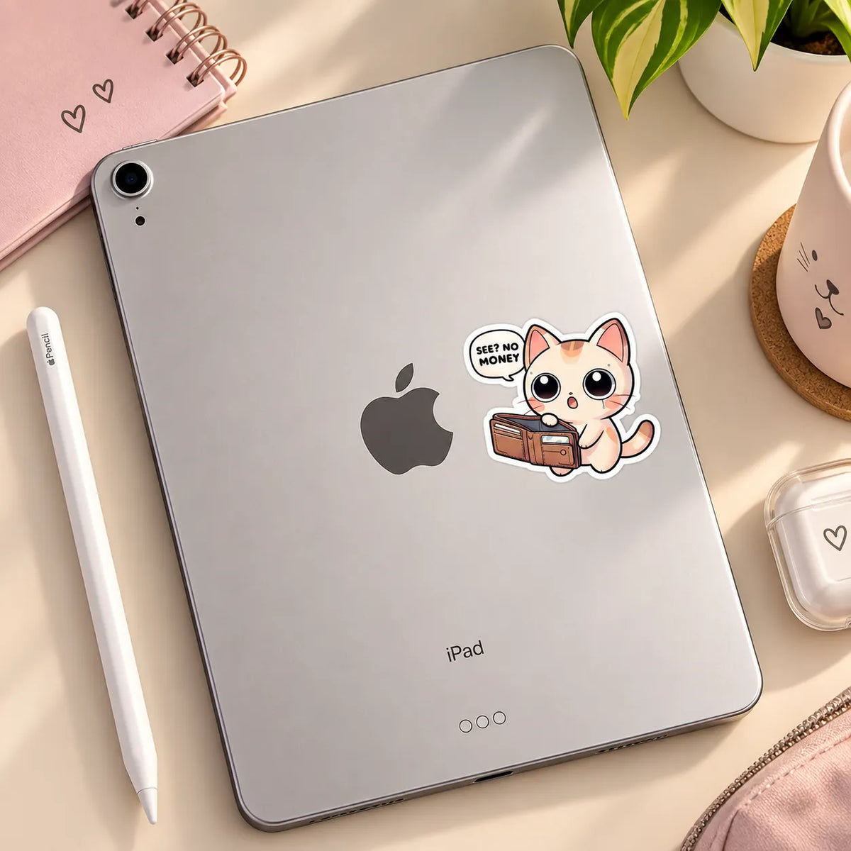 Cute crying cat opening empty wallet saying SEE? NO MONEY sticker by SLEEVER