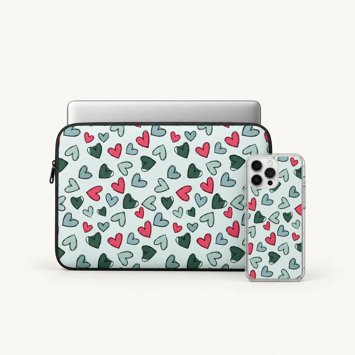 "Doodle Hearts" cute colorful hearts pattern clear phone case and matching laptop sleeve set by SLEEVER Egypt
