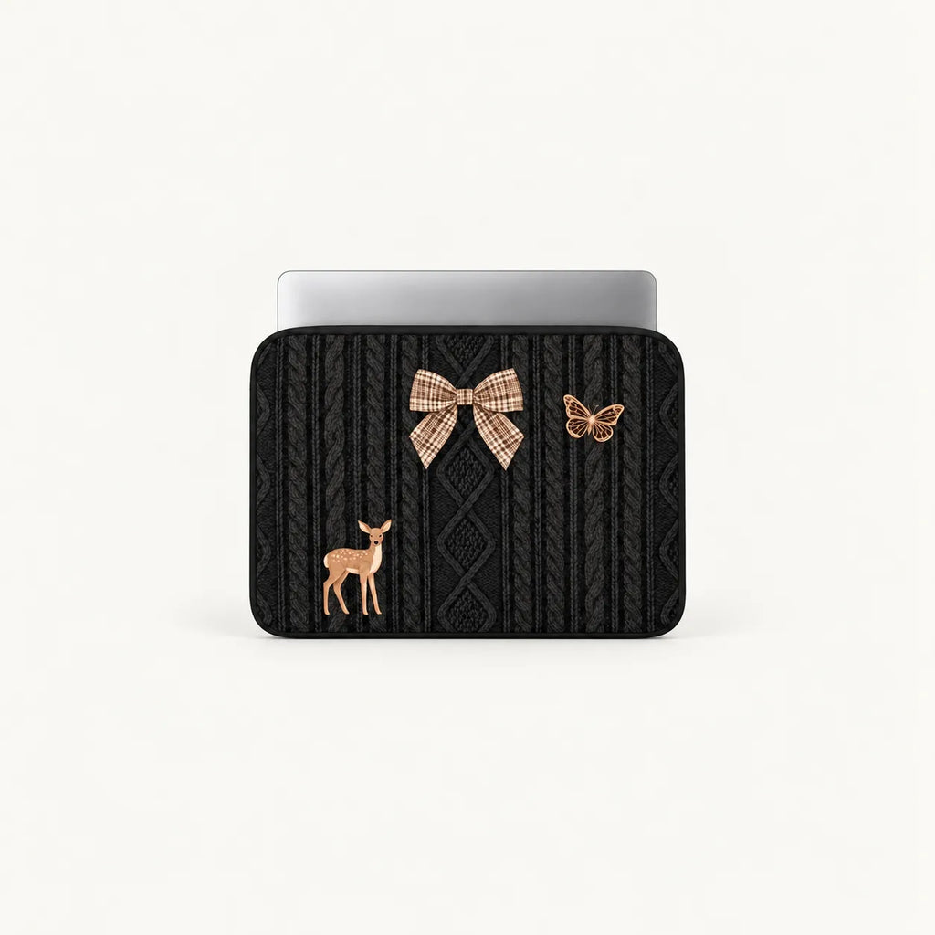 SLEEVER brown padded laptop sleeve with bow, butterfly, and deer design for 12–17 inch laptops
