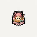 Cute Just A Girl Who Loves Dumplings sticker featuring a dumpling character and pink cherry blossoms by SLEEVER
